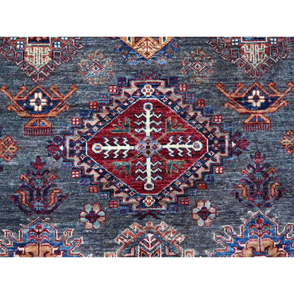 9'X12'1" Gray Wool Hand Knotted Super Kazak Tribal Pattern Oriental Rug