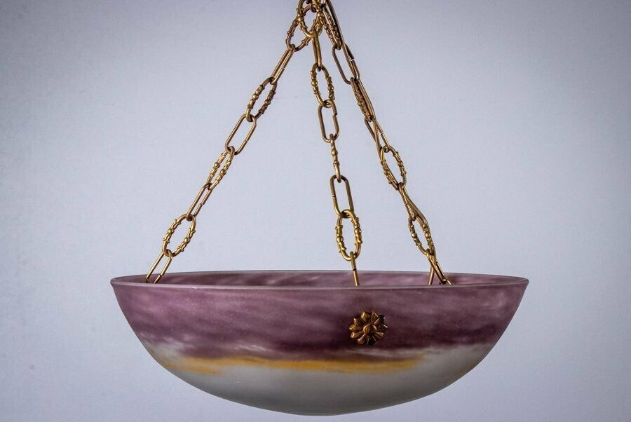 Gv Croismare Signed Chandelier Gilt Bronze Art Glass French Art Deco Excellent