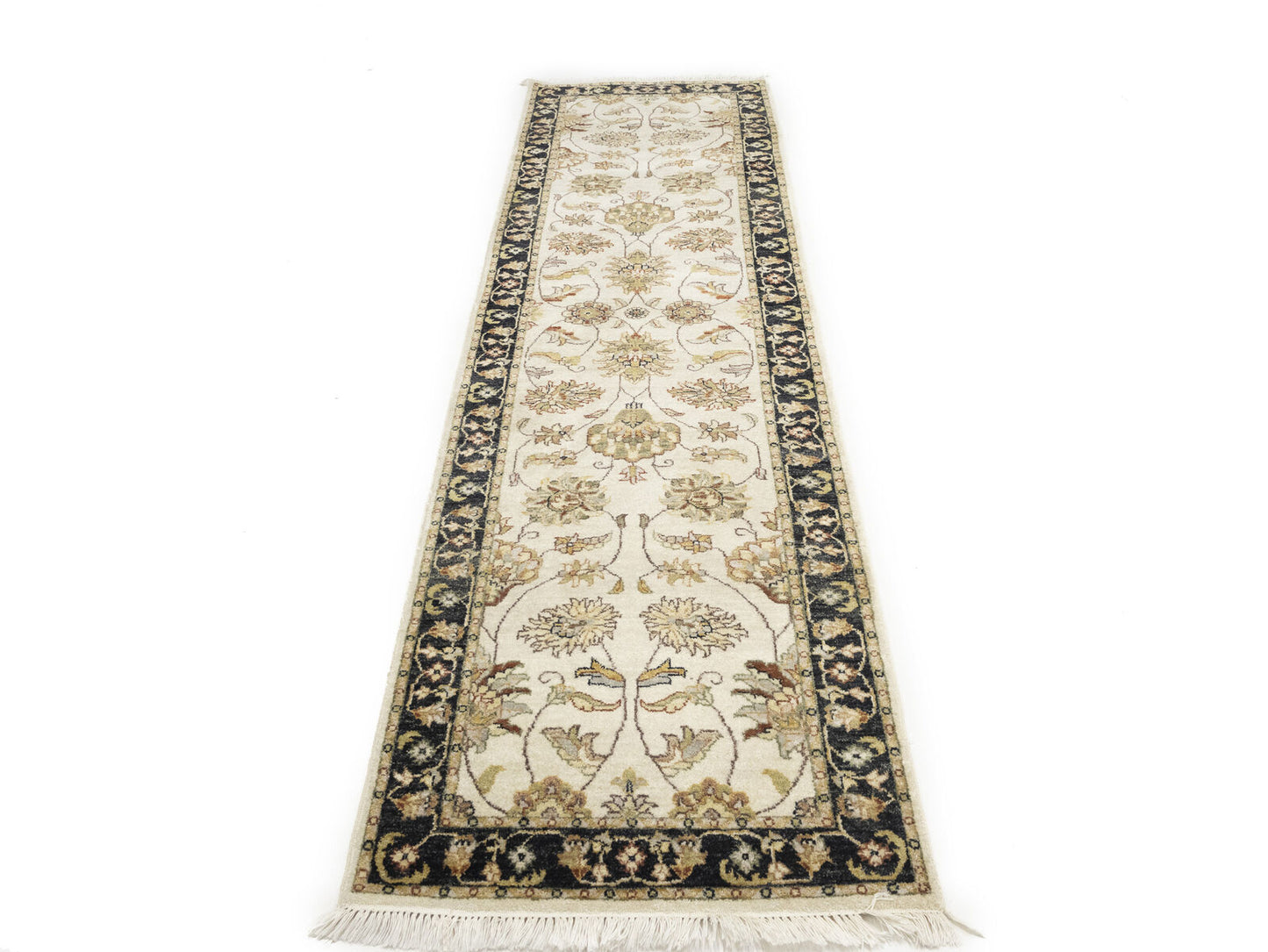 Hand-Knotted Agra Jaipur Runner Rug Floral Wool