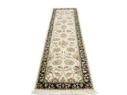Hand-Knotted Agra Jaipur Runner Rug Floral Wool