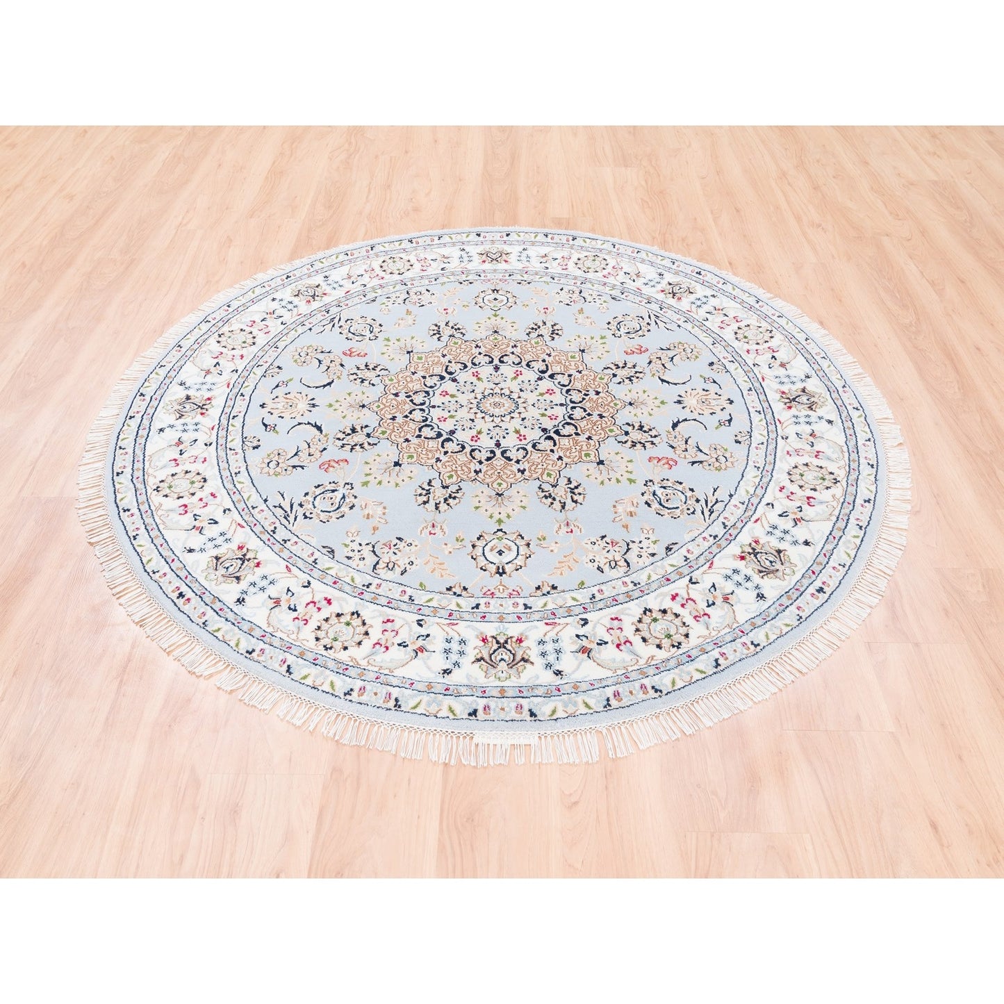6'1"X6'1" Blue Round Wool 250 Kpsi Nain Handmade Medallion Design Rug