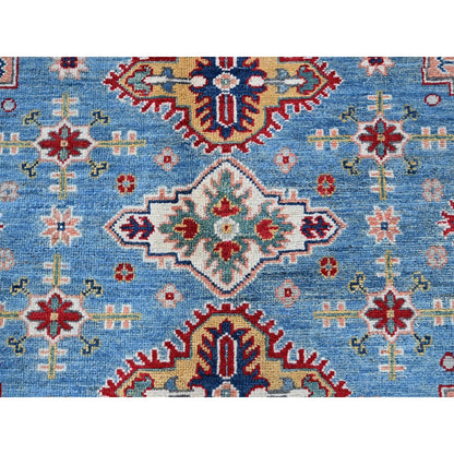 7'10"X9'8" Blue Kazak Tribal Medallions Design Hand Knotted Soft Wool Rug