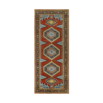 4'X10' Brick Red Wool Hand Knotted Farsian Viss Design Wide Runner Rug