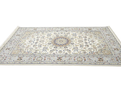 Indo-Nain Cream Floral Medallion Oriental Rug