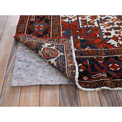 6'10"X9'7" Orange Vintage Zoroastrian Heris All Wool Hand Knotted Clean Rug