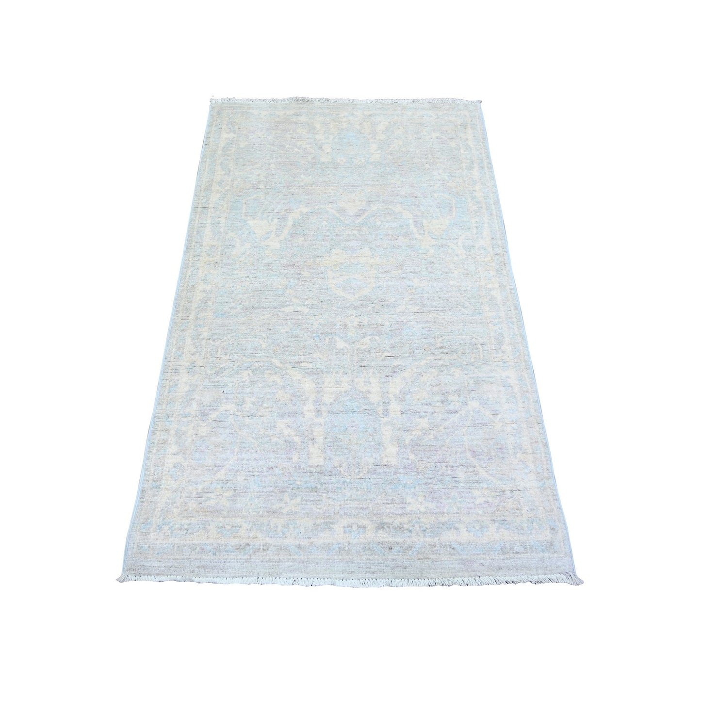 2'10"X5' Ash Gray, White Wash Peshawar Wool Hand Knotted, Oriental Rug