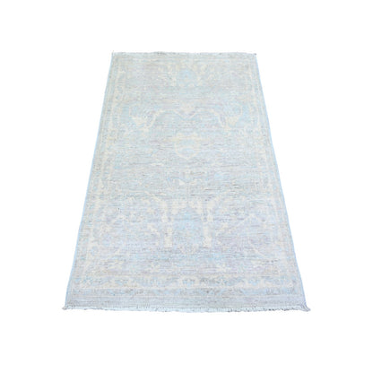 2'10"X5' Ash Gray, White Wash Peshawar Wool Hand Knotted, Oriental Rug