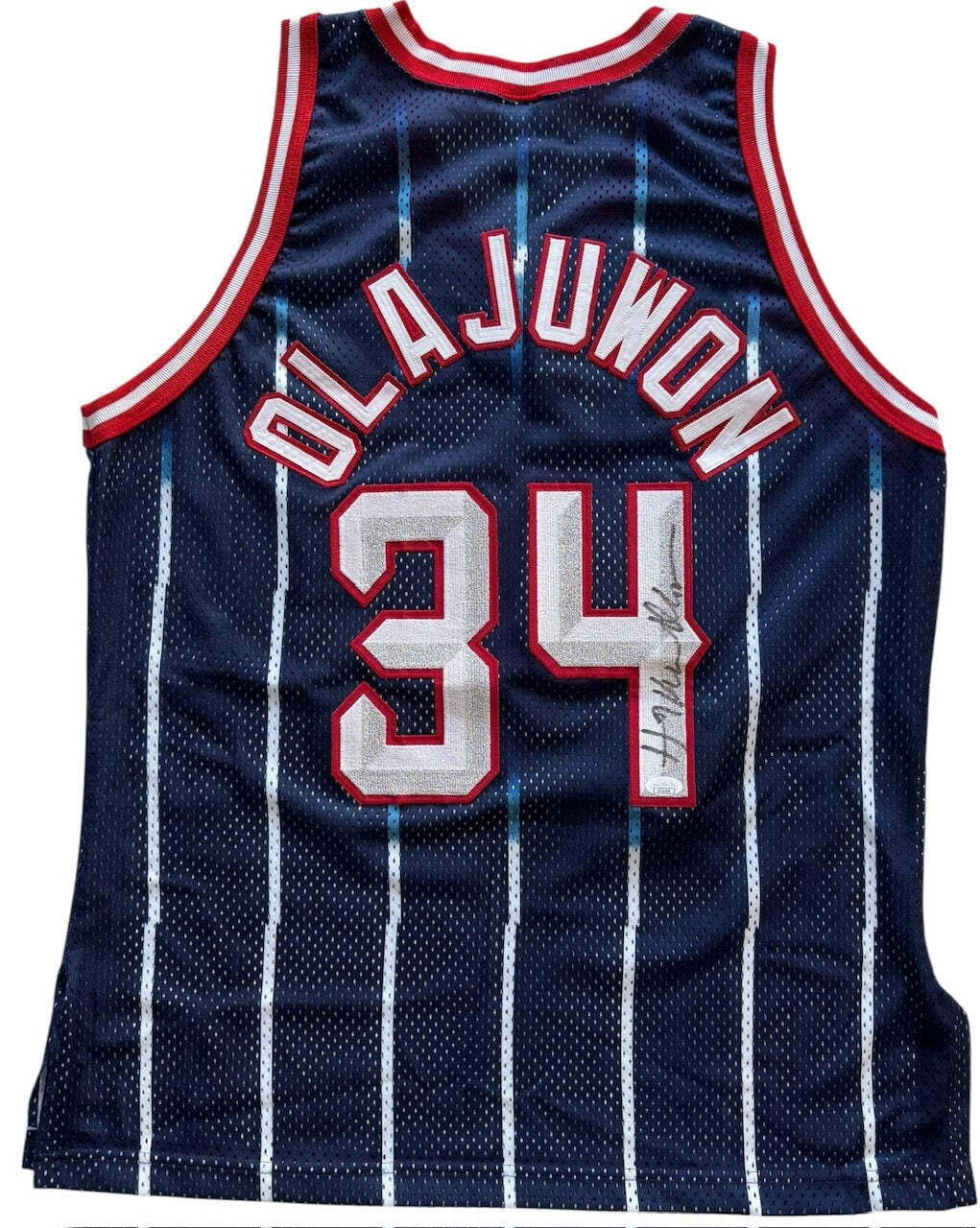 Hakeem Olajuwon Autographed Rockets Authentic Champion Jersey (Jsa)