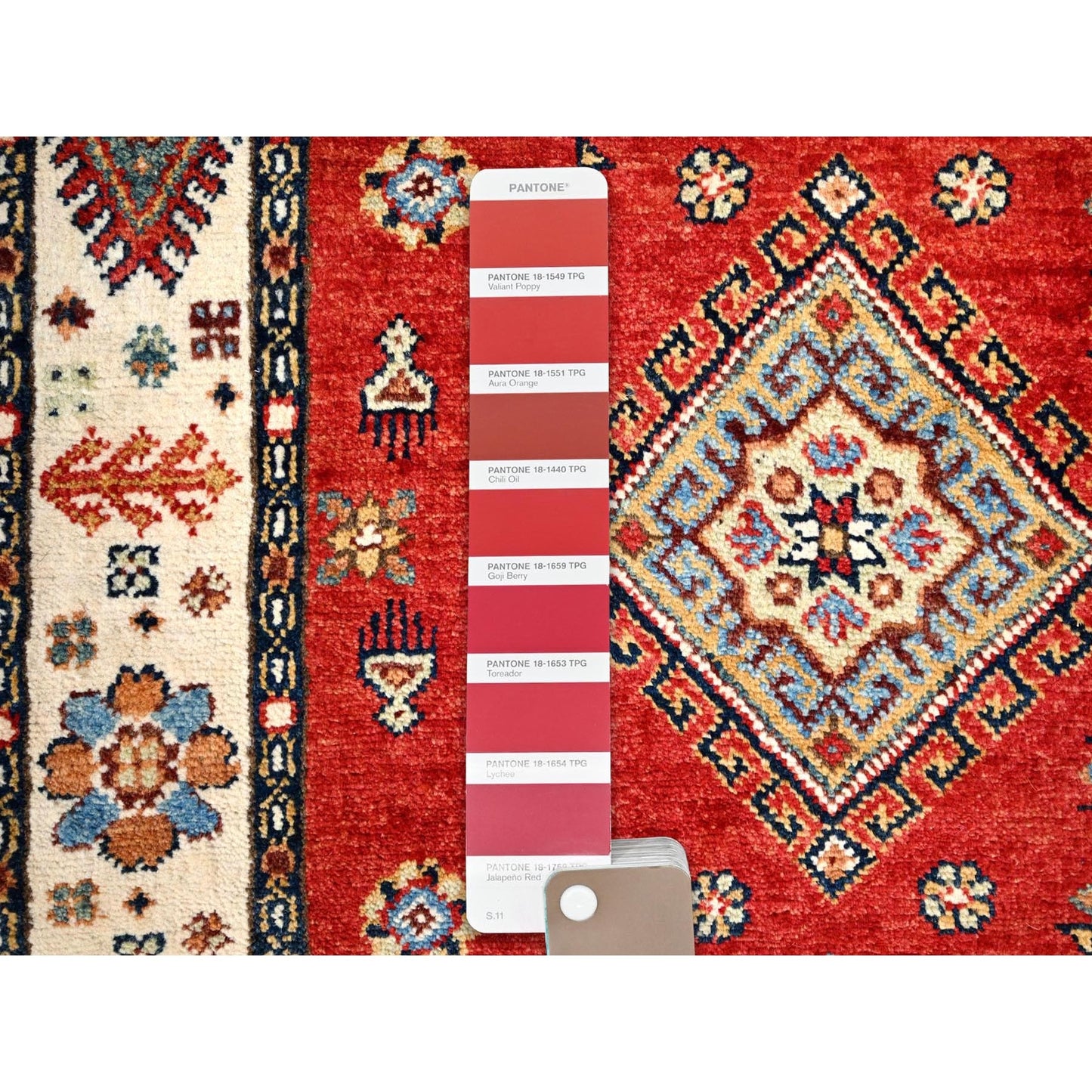 2'8"X9'6" Lattice Red Hand Knotted Afghan Special Kazak Wool Runner Rug