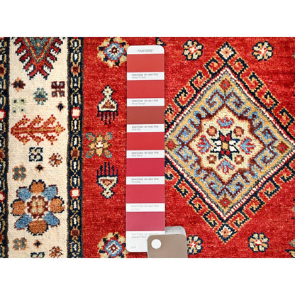 2'8"X9'6" Lattice Red Hand Knotted Afghan Special Kazak Wool Runner Rug