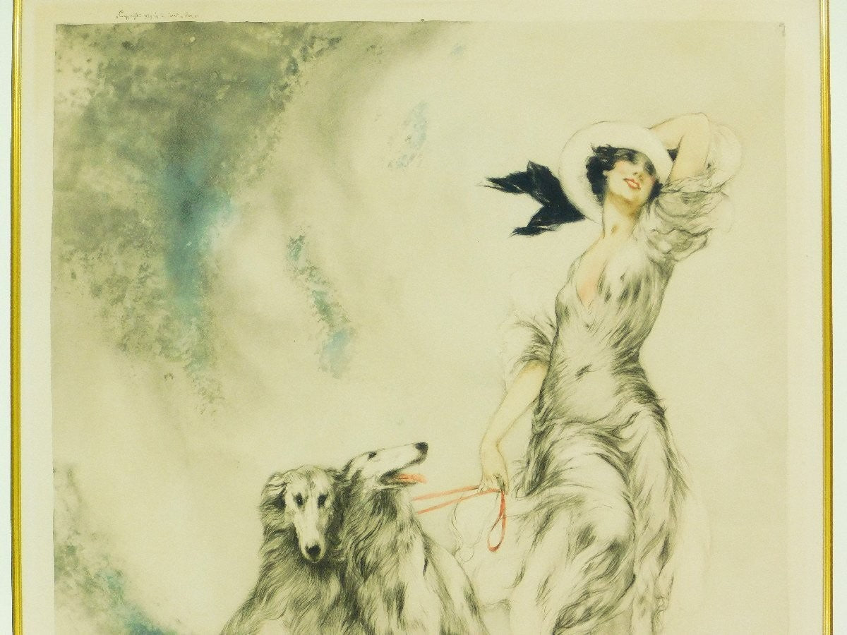 Hand signed embossed seal framed joy life of louis icart etching aquatint 1929
