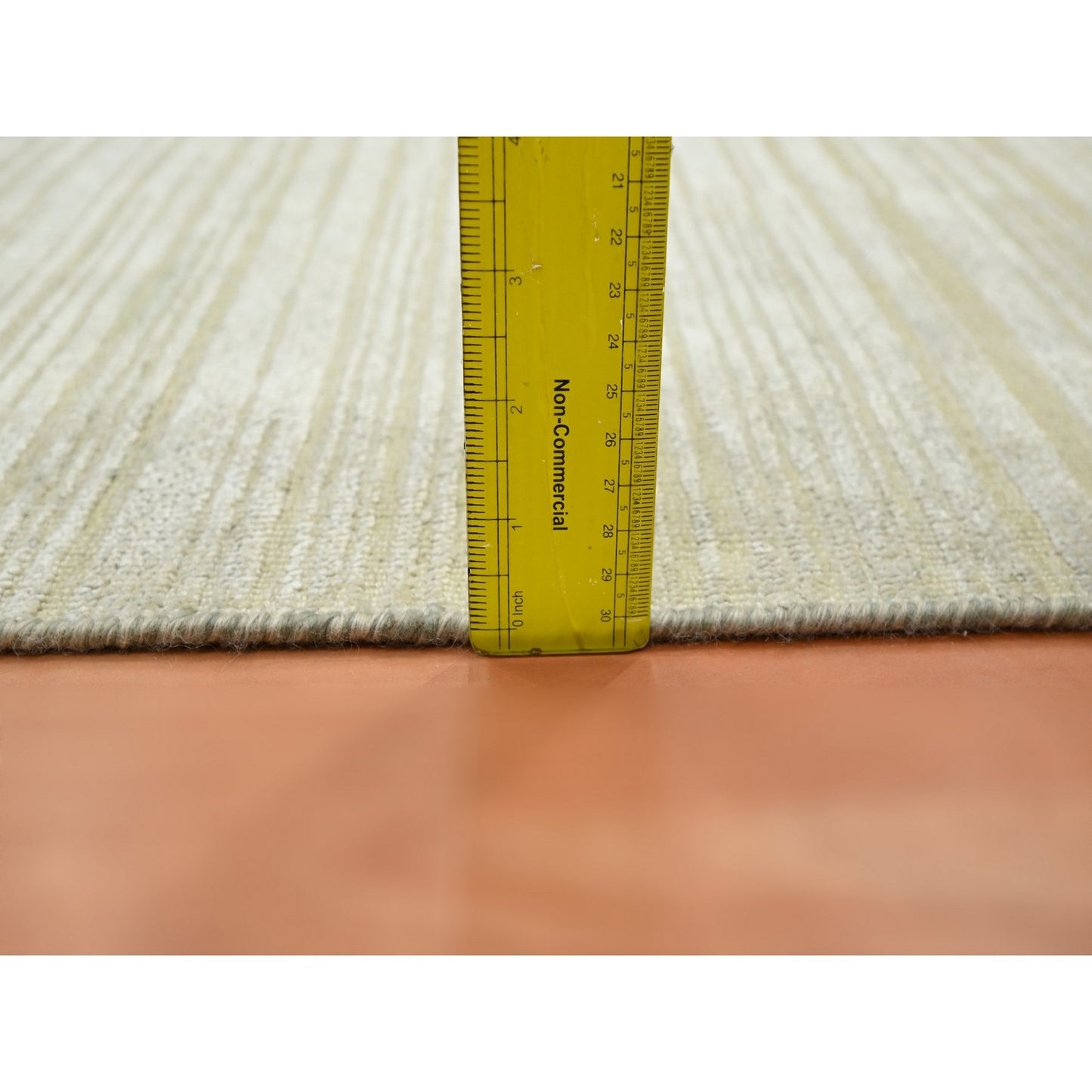 2'X3' Photon White Plain Line Design Silk With Oxidized Wool Mat Rug