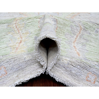 9'7"X13'6" White Afghan Angora Oushak Vines Design Wool Hand Knotted Rug