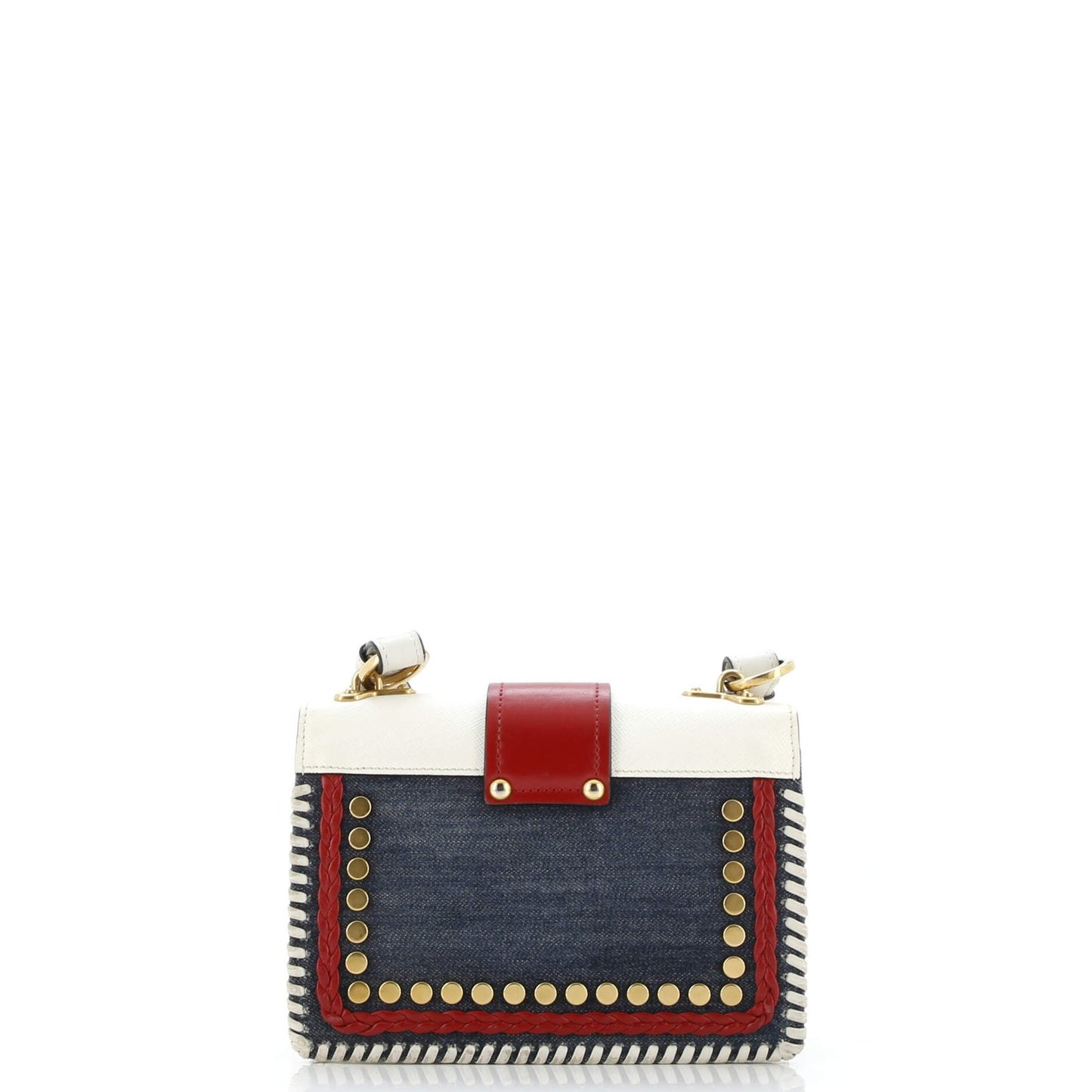 Prada Cahier Crossbody Bag Embellished Denim And Leather Small