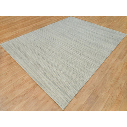 9'1"X12' Alabaster White Hand Loomed Undyed 100% Wool Modern Design Rug