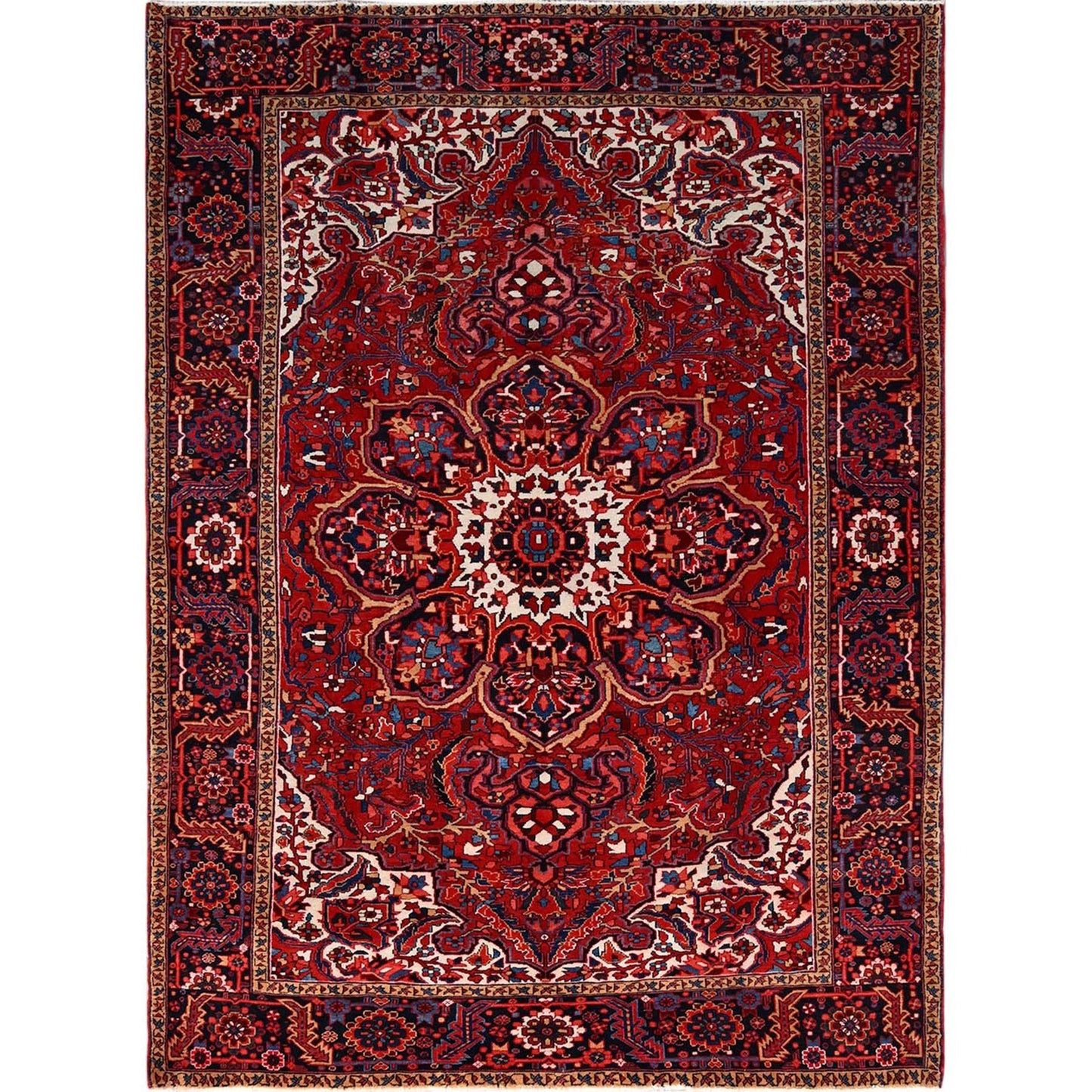 7'10"X10'8" Red Natural Wool Hand Knotted Zoroastrian Antique Heris Rug