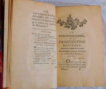 Restif De La Bretonne Le Pornographe 1769 First Edition Rousseau Utopia French