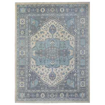 9'1"X11'9" Ivory Hand Knotted Fine Peshawar Afghan Wool Rug