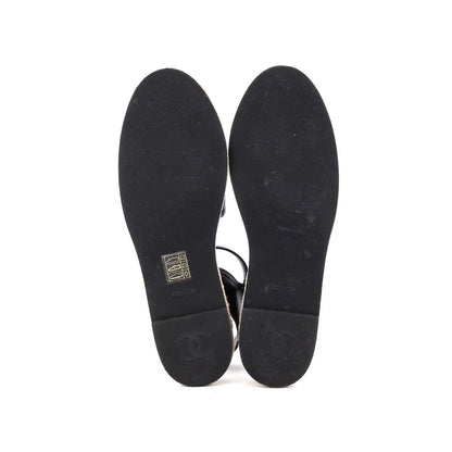 Chanel Women'S Cc Cap Toe Ankle Strap Espadrilles Leather