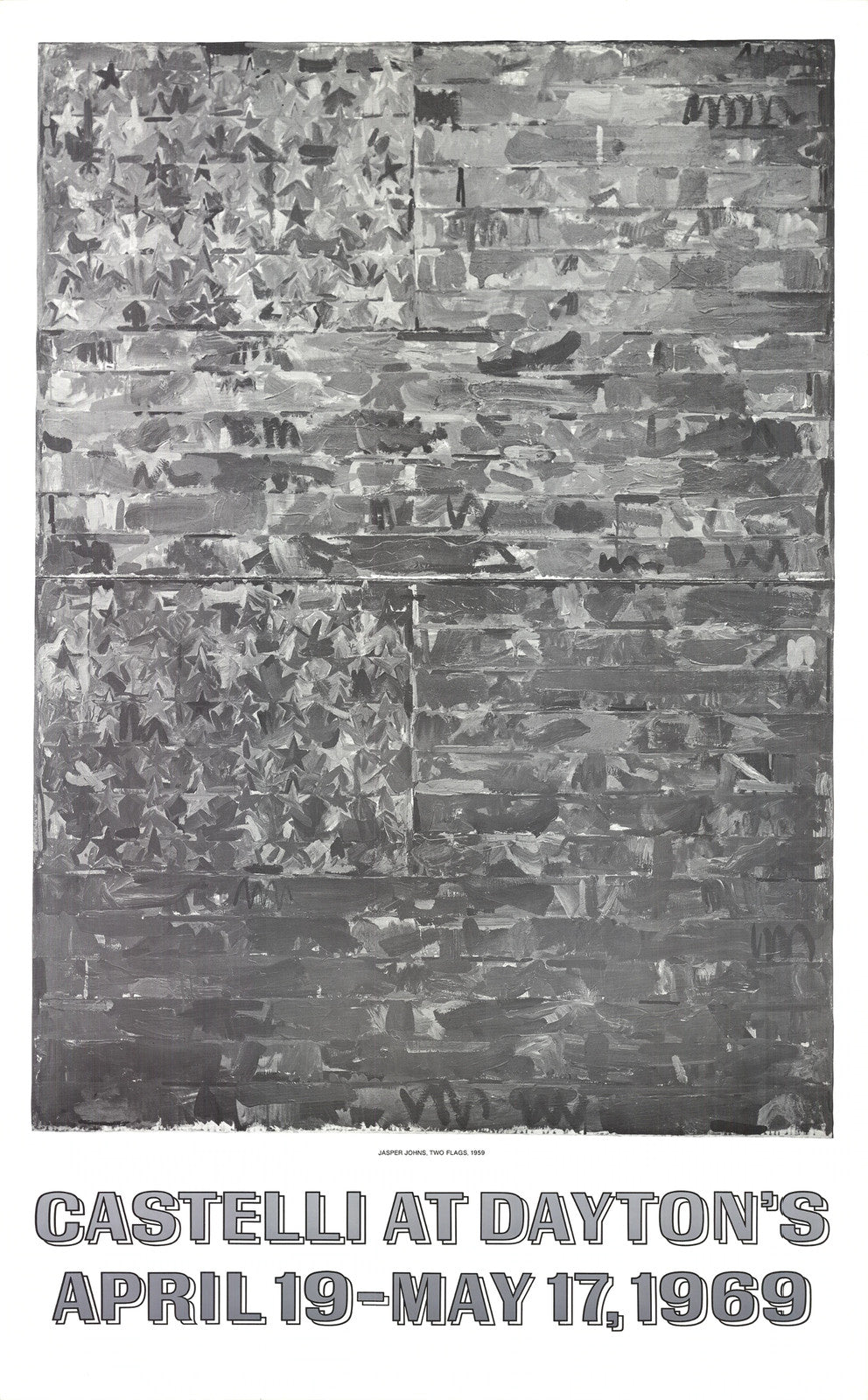 Jasper Johns Two Flags " Poster Pop Art Black & White Gray