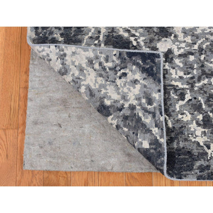 9'2''X12' Black Hand Knotted Wool And Silk Modern Tie Dye Design Rug