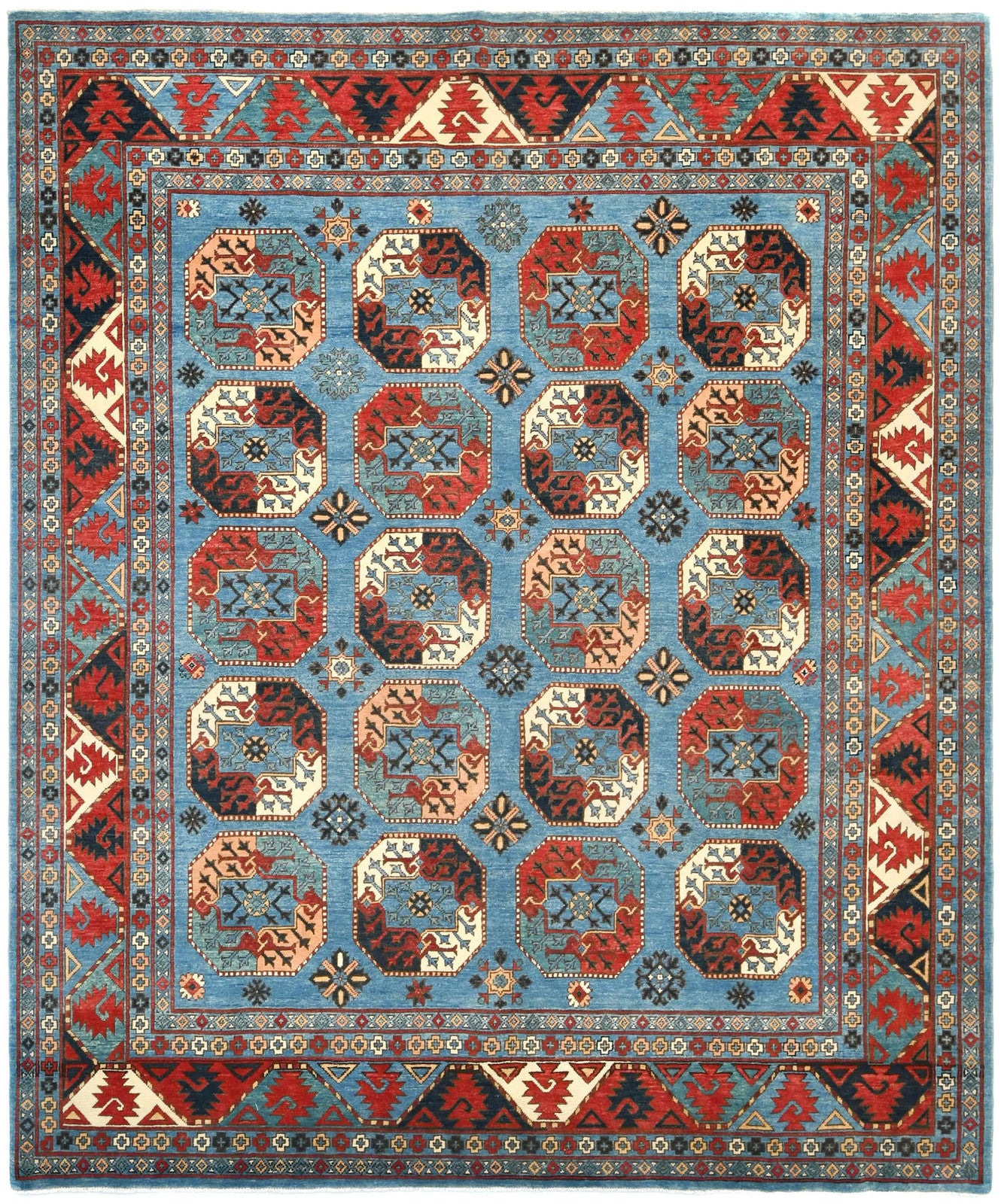 Hand-Knotted Farmhouse Rug Geometric Tribal Style Wool Oriental Carpet 8X10 ft