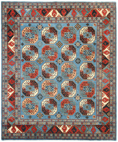 Hand-Knotted Farmhouse Rug Geometric Tribal Style Wool Oriental Carpet 8X10 ft