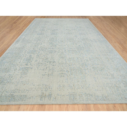12'X17'10" Gray Jacquard Hand Loomed Tebraz Wool And Silk Oversized Rug