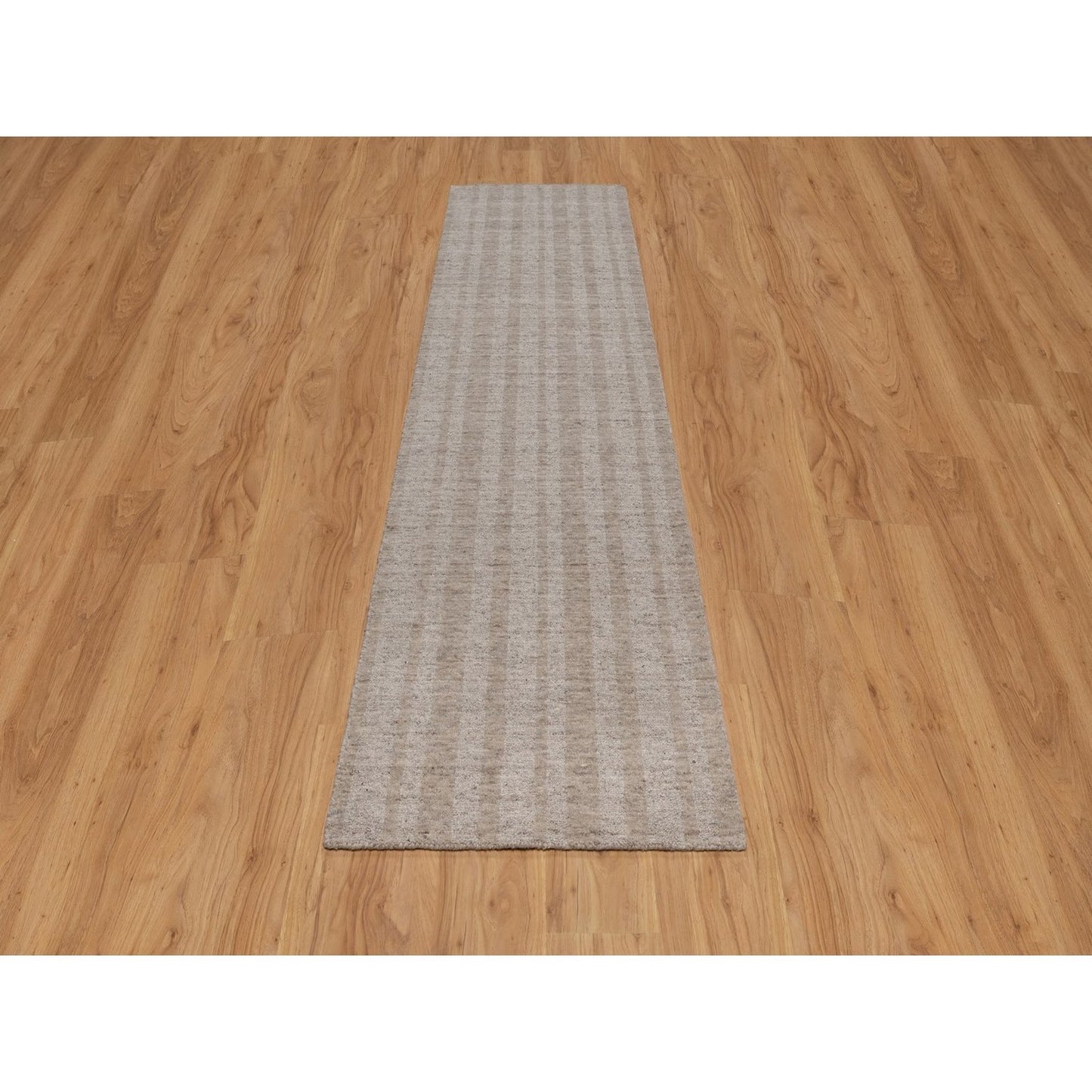 2'7"X10' Brown Natural Wool Salt And Pepper Effect Hand Loomed Runner Rug
