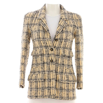 Chanel Women'S Vintage Four Pocket Pointed Collar Jacket Tweed