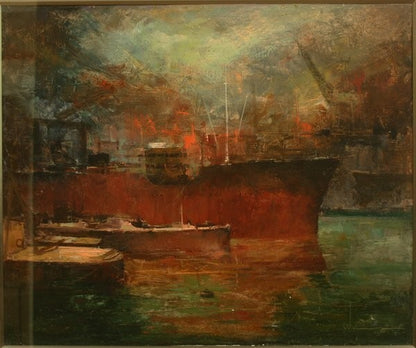 Vilmon Spanish Artist Original Oil Painting On Canvas "Harbor Scene" Signed F20