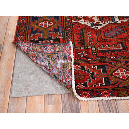 7'9"X11' Red Worn Wool Hand Knotted Semi Antique Zoroastrian Heris Rug