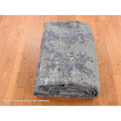 7'10"X9'9" Gray Modern Abstract Design Wool And Silk Hand Knotted Rug