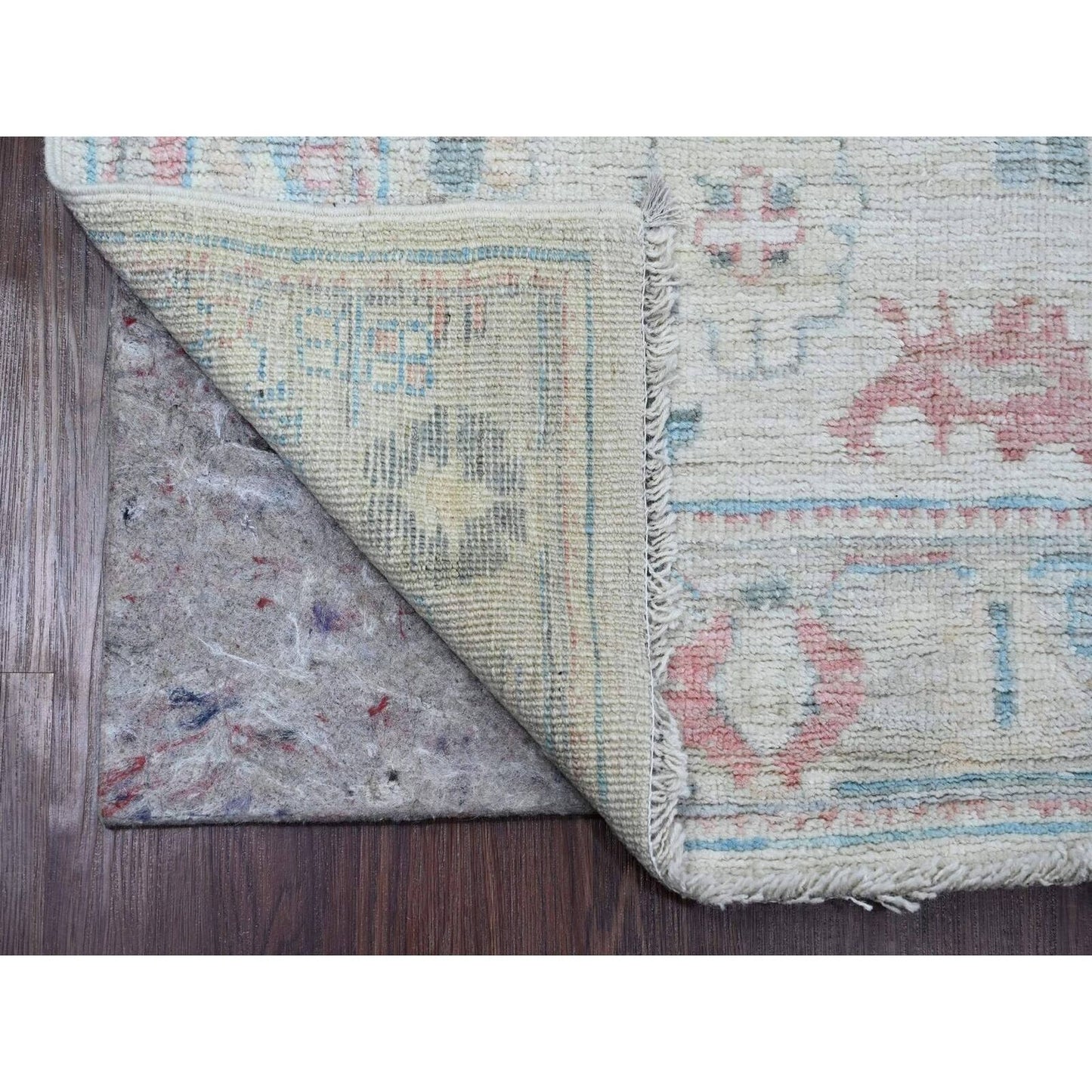 3'X11'8" White Afghan Angora Oushak Hand Knotted Pure Wool Runner Rug