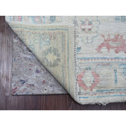 3'X11'8" White Afghan Angora Oushak Hand Knotted Pure Wool Runner Rug