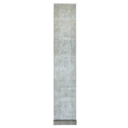 2'6"X19'9"Hand Knotted Angora Oushak Afghan Runner Gray Pure Wool