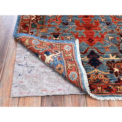 2'10"X9'10" Blue Heris All Over Design Hand Knotted Soft Wool Runner Rug