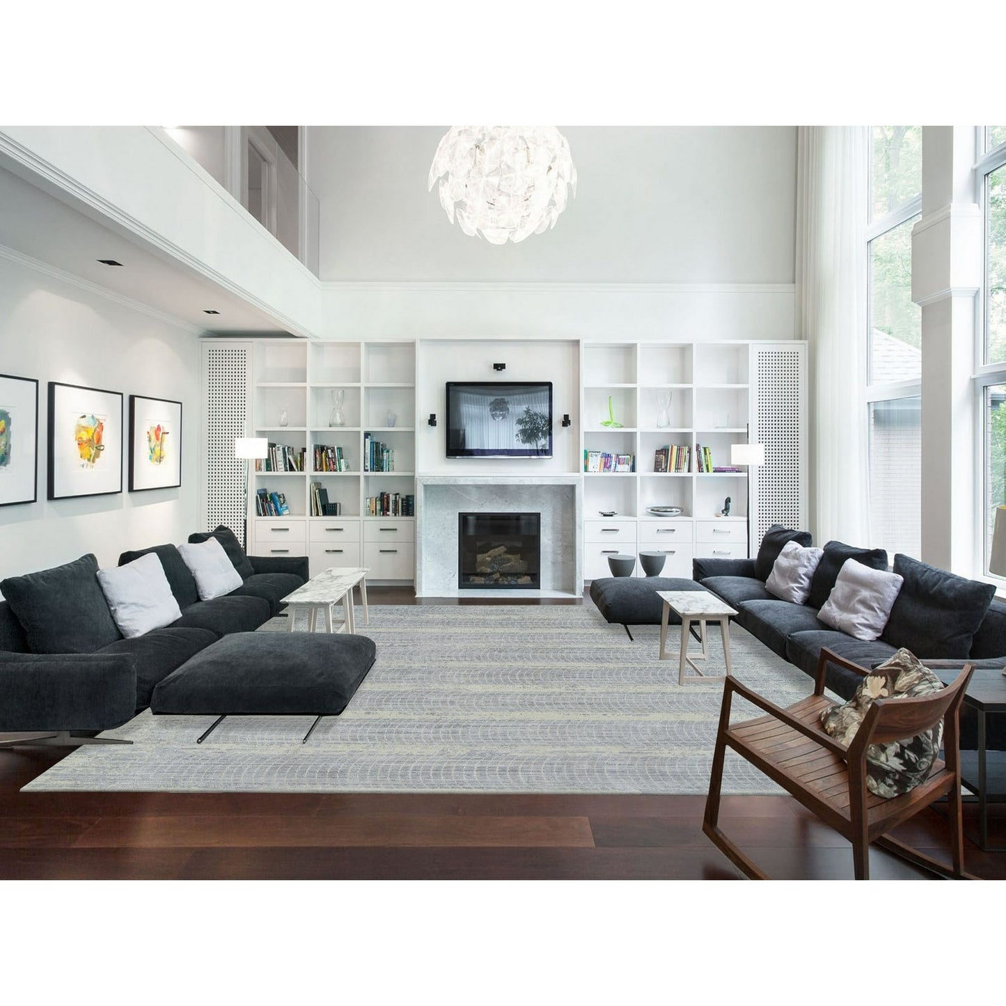 Rug 12'x17'10" Gray Wool And Plant Based Silk Hand Loomed Oversized