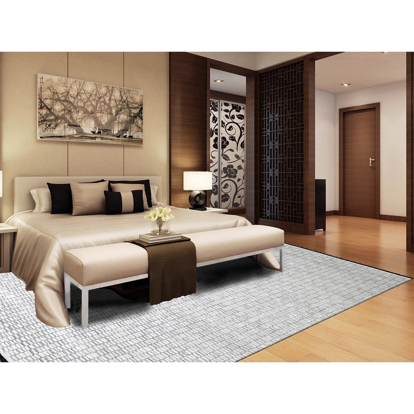 9'X11'9" Pearl White Modern Roman Design Hand Loomed Oriental Rug