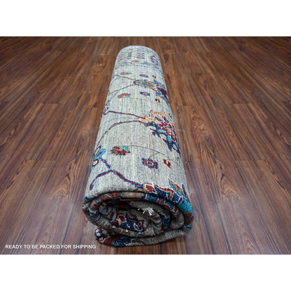 7'9"X9'6" Carbon Gray Hand Knotted Sultani Pomegranate Design Wool Rug