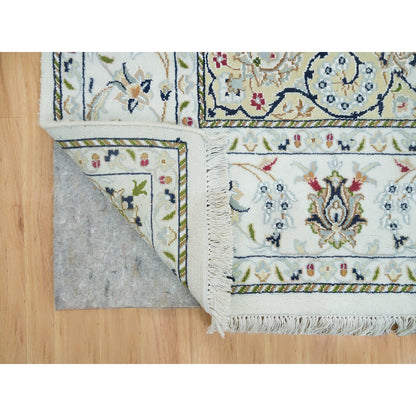 6'1"X9'1" White Hand Knotted Nain Design 250 Kpsi Natural Wool Rug