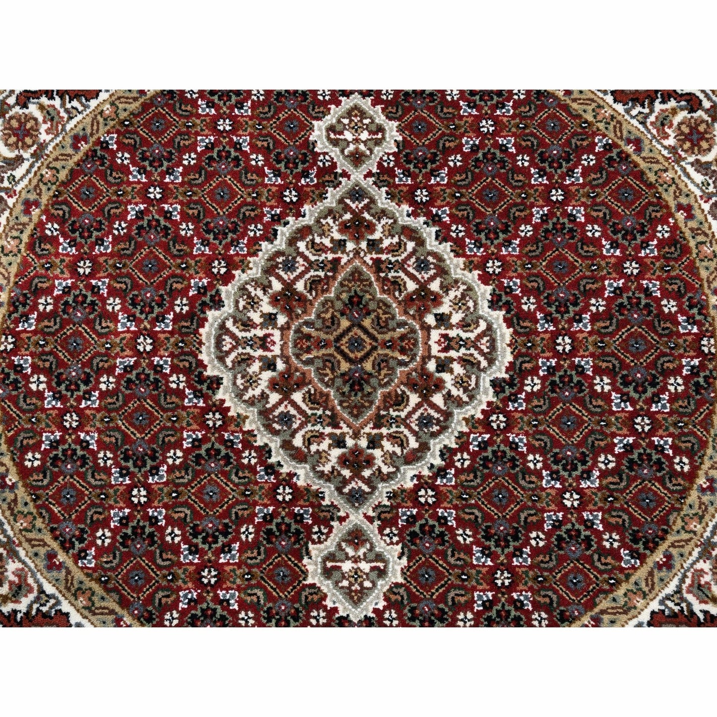 3'4"X3'4" Red Wool And Silk Fish Design Tebraz Mahi Handknotted Round Rug