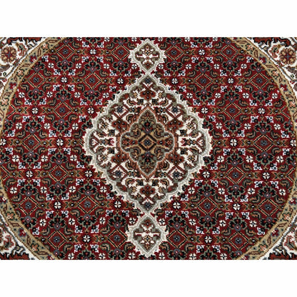 3'4"X3'4" Red Wool And Silk Fish Design Tebraz Mahi Handknotted Round Rug
