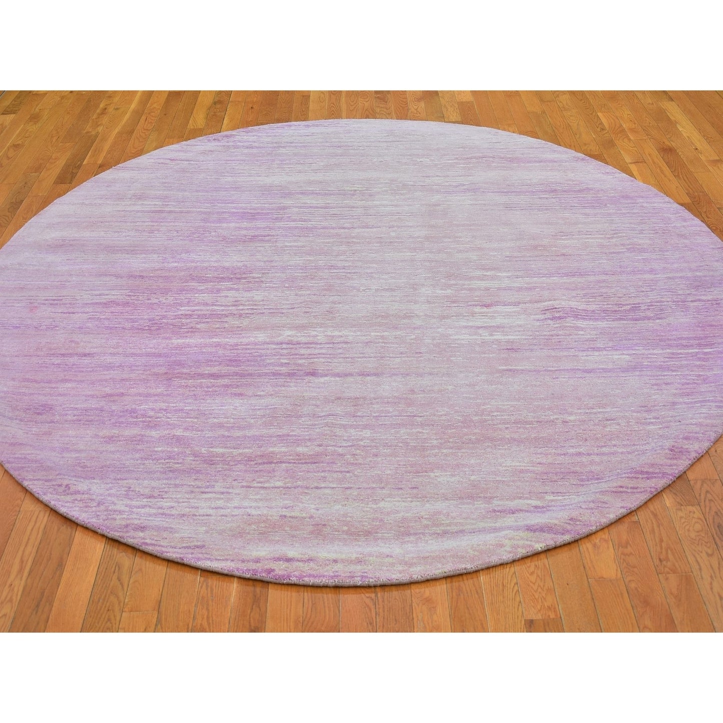 Rug 9'x9' Pink Zero Pile Organic Wool Ombre Design Hand Knotted Round