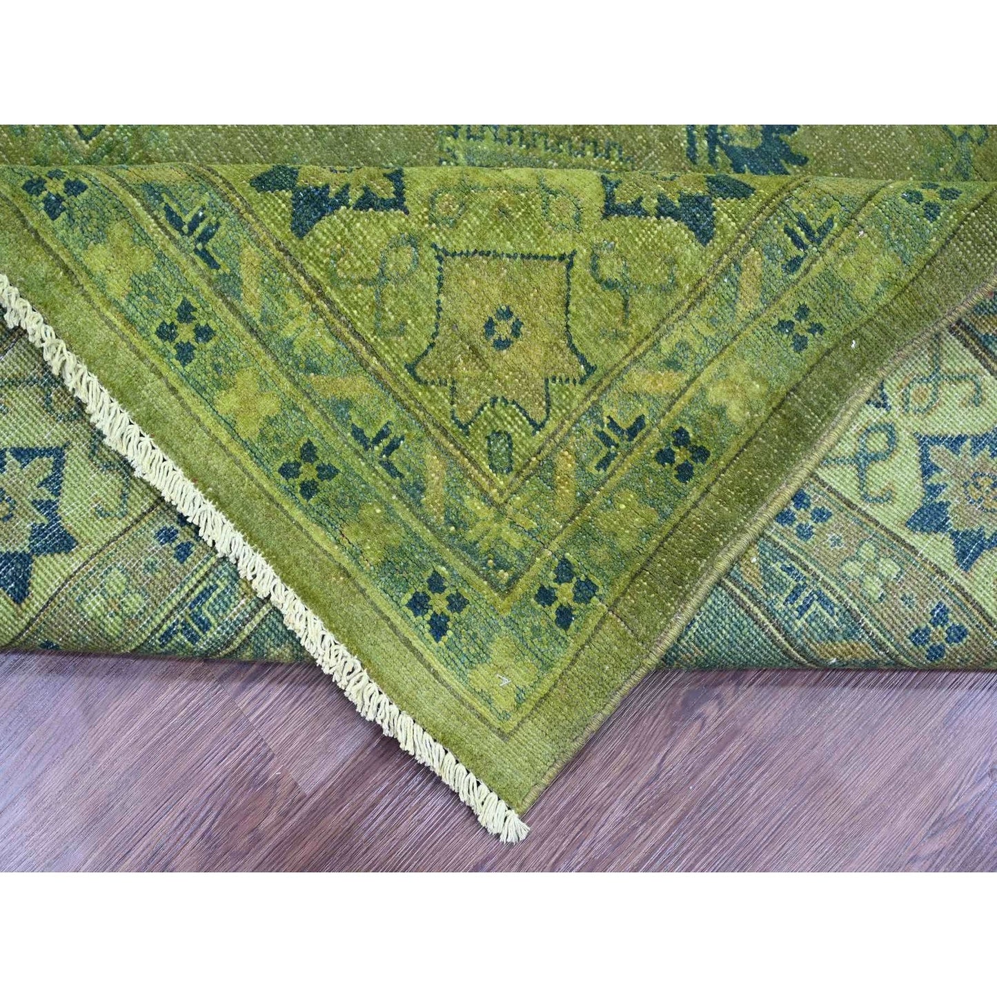 8'X9'6" Green Overdyed Kazak Medallions Design Hand Knotted 100% Wool Rug