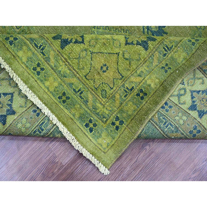 8'X9'6" Green Overdyed Kazak Medallions Design Hand Knotted 100% Wool Rug