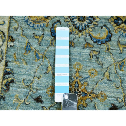 2'8"X29'9" Blue Hand Knotted Shiny Wool Shah Abbas Xl Runner Rug