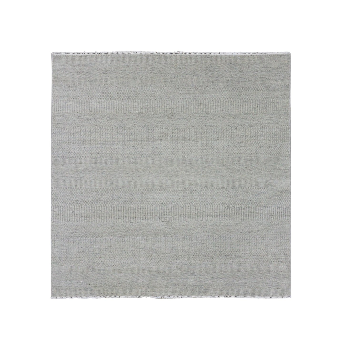 6'X6' Goose Gray 100% Undyed Wool Hand Knotted Grass Design Square Rug