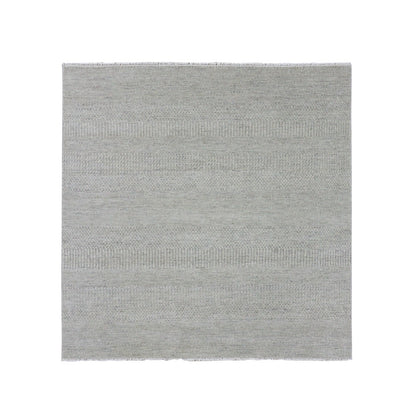 6'X6' Goose Gray 100% Undyed Wool Hand Knotted Grass Design Square Rug