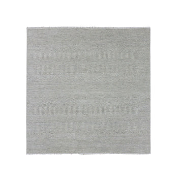 6'X6' Goose Gray 100% Undyed Wool Hand Knotted Grass Design Square Rug